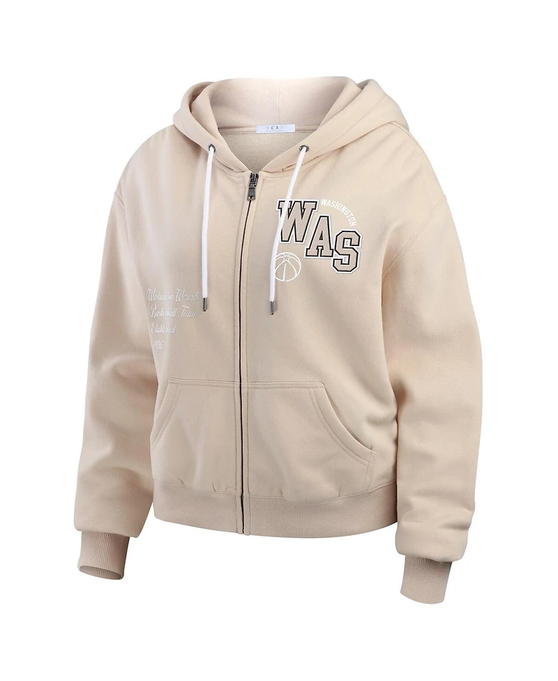 Wear by Erin Andrews Women's Tan Washington Wizards Tonal Felt Patch Full-Zip Hoodie