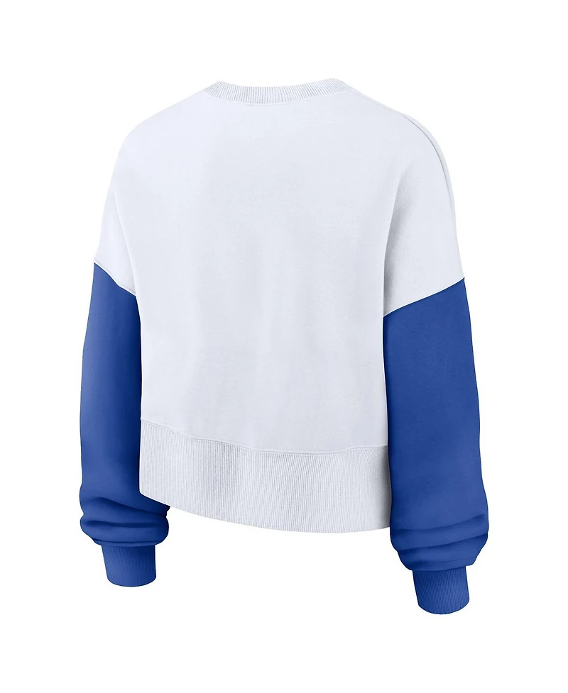 Jordan Women's White Florida Gators Color-Block Oversized Cropped Pullover Sweatshirt