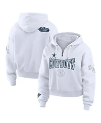 Wear by Erin Andrews Women's White Dallas Cowboys Plus Size Patch Quarter-Zip Hoodie