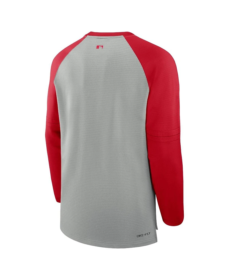 Nike Men's Heather Gray/Red Washington Nationals Authentic Collection Game Time Raglan Performance Long Sleeve T-Shirt