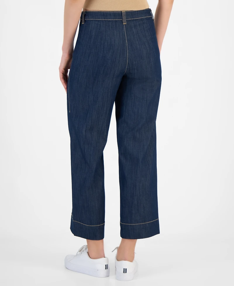 Nautica Jeans Women's Contrast-Stitching Wide-Leg Cropped Jeans