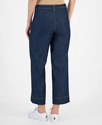 Nautica Jeans Women's Contrast-Stitching Wide-Leg Cropped Jeans