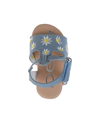 Bebe Toddler Girls Denim and Embroidered Flowers Sandals