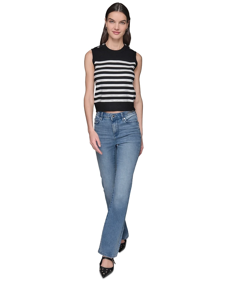 Karl Lagerfeld Paris Women's Striped Crystal-Button Sleeveless Sweater