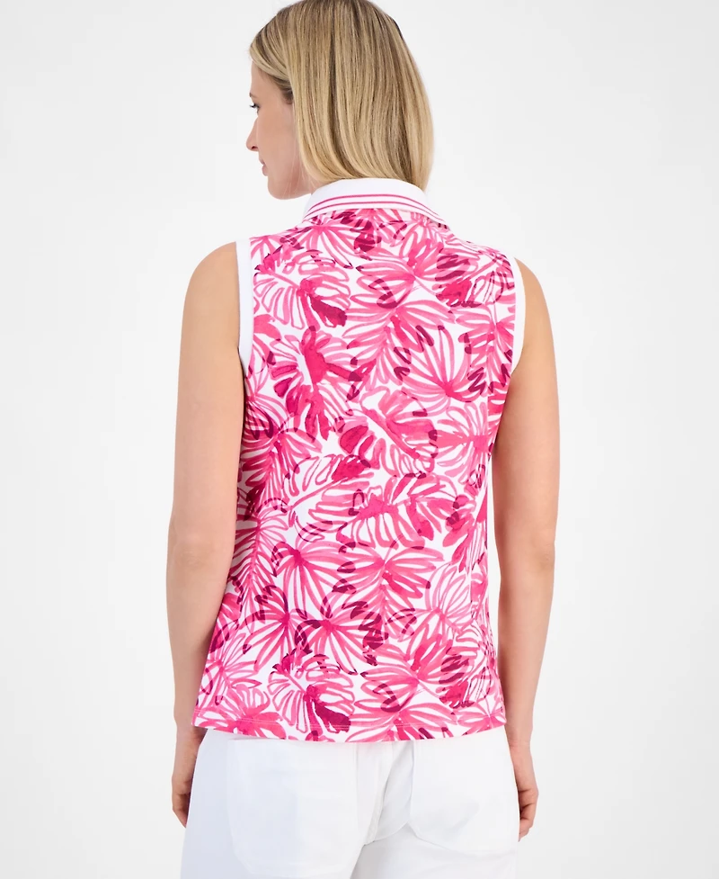 Nautica Jeans Women's Printed Pique-Knit Sleeveless Top