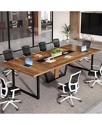 Tribesigns 94.5-Inch Conference Table for 10 People, Industrial 8 Ft Meeting with Two Grommets Home Office, Studio, Business