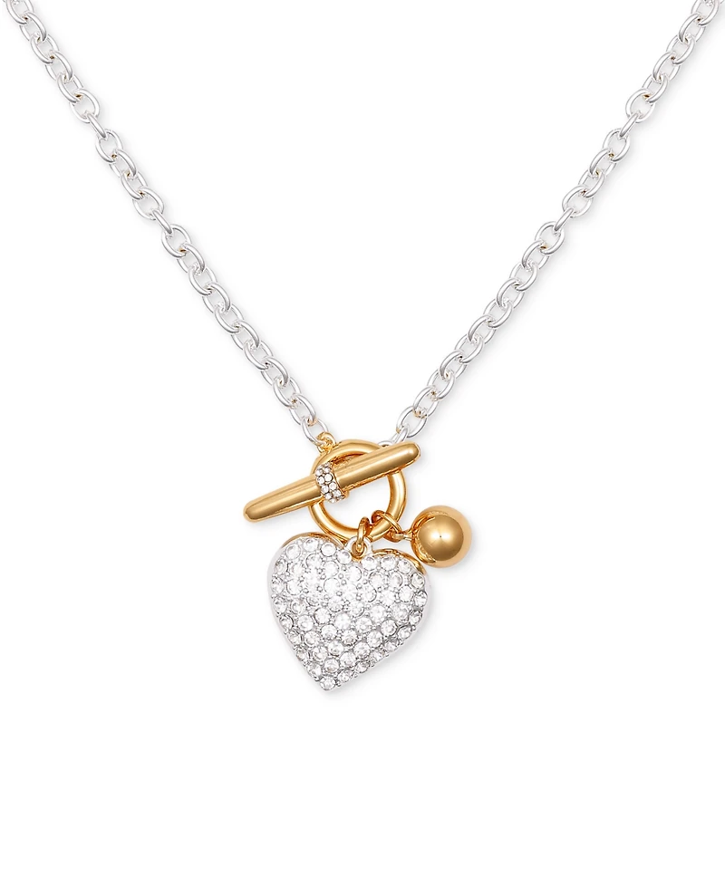 Guess Two-Tone Pave Heart 18" Pendant Necklace