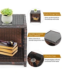 3PCS Patio Rattan Wicker Furniture Cushion Sofa Coffee Table