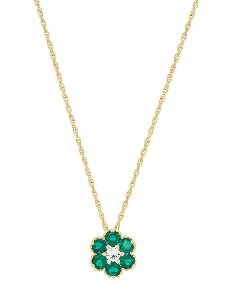 2-Pc. Set Lab-Created Emerald (1-3/8 ct. t.w.) & Lab-Created White Sapphire (1/3 ct. t.w.) Flower Pendant Necklace & Matching Stud Earrings in 14k Yel