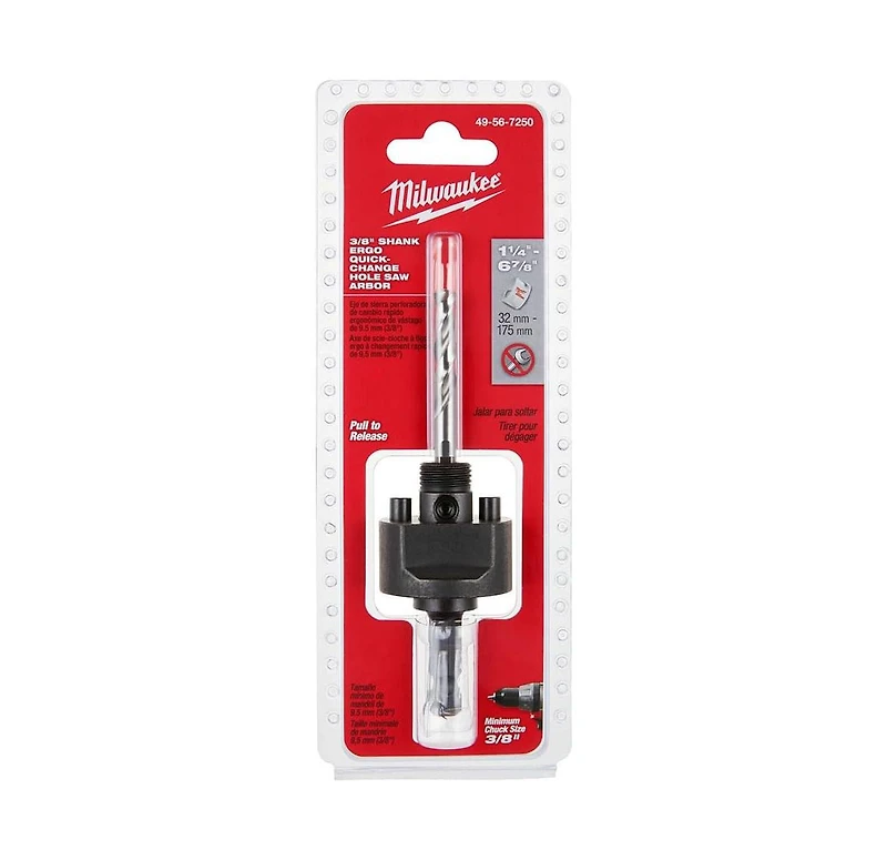 Milwaukee 49-56-7250 3/8 in. Quick Change Large Hole Saw Arbor with Pilot Drill Bit