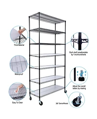 7 Tier Metal Shelf Wire Shelving Unit, 2450lbs Heavy Duty Adjustable Storage Rack with Wheels & Shelf Liners
