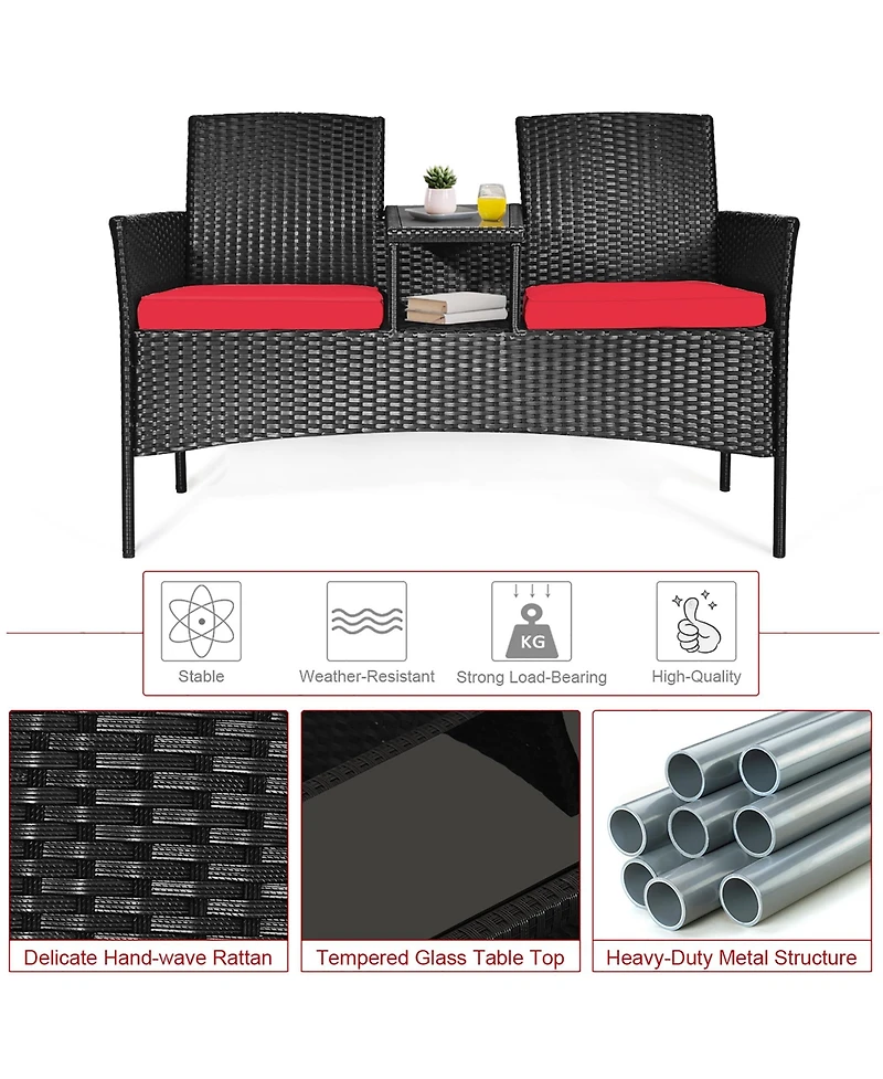 Costway Patio Rattan Conversation Set Seat Sofa Cushioned Loveseat Chairs