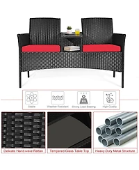 Costway Patio Rattan Conversation Set Seat Sofa Cushioned Loveseat Chairs