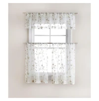 Kate Aurora Floral Embroidered Sheer Rod Pocket Kitchen Curtain Tier & Valance Set - 58 in. W x 15 L, Aqua