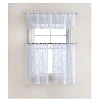 Kate Aurora Floral Embroidered Sheer Rod Pocket Kitchen Curtain Tier & Valance Set - 58 in. W x 15 L, Aqua