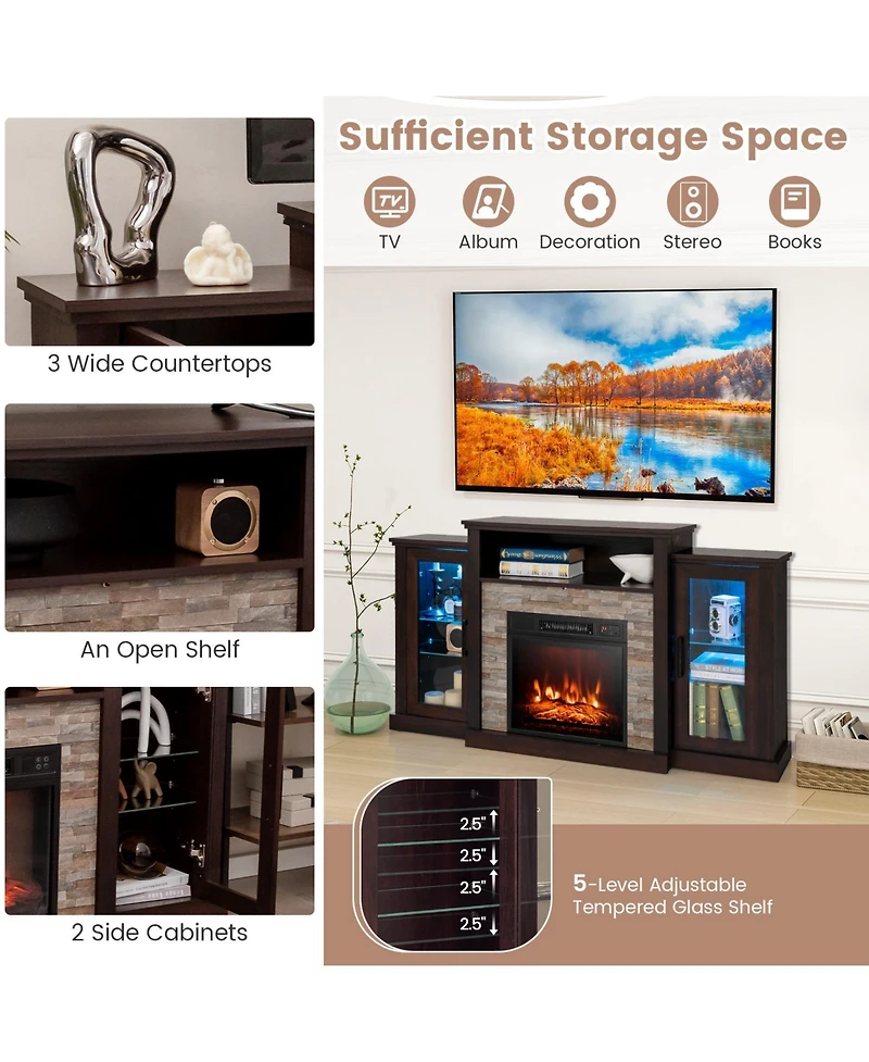 Fireplace Tv Stand with 16-Color Led Lights for TVs up to 65 Inch
