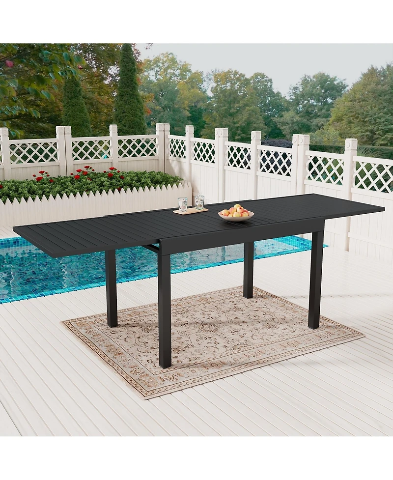 Expandable Patio Dining Table, Metal Aluminum Outdoor Table for Porch Lawn Garden Bistro Rectangular Table