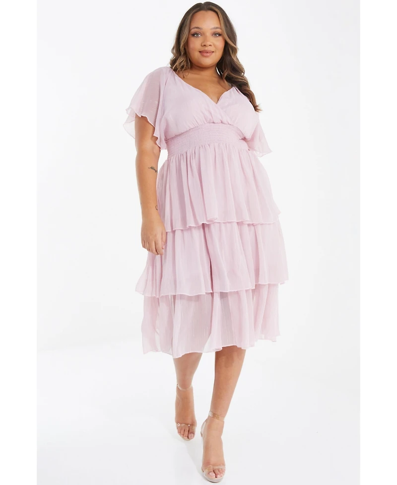 Quiz Plus Chiffon Glitter Tiered Dress