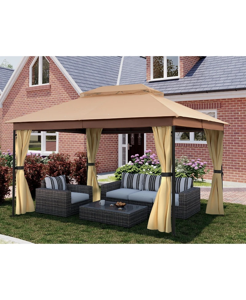 Mondawe 10 x 13 ft Soft Top Outdoor Patio Gazebo Tent Canopy with Included Curtains Ventilated Double Roof, Beige