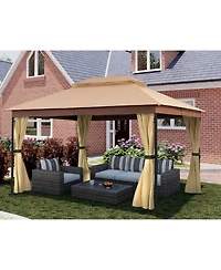 Mondawe 10 x 13 ft Soft Top Outdoor Patio Gazebo Tent Canopy with Included Curtains Ventilated Double Roof, Beige
