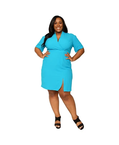Poetic Justice Plus Size Wrap Neck Roll Sleeve Midi Dress