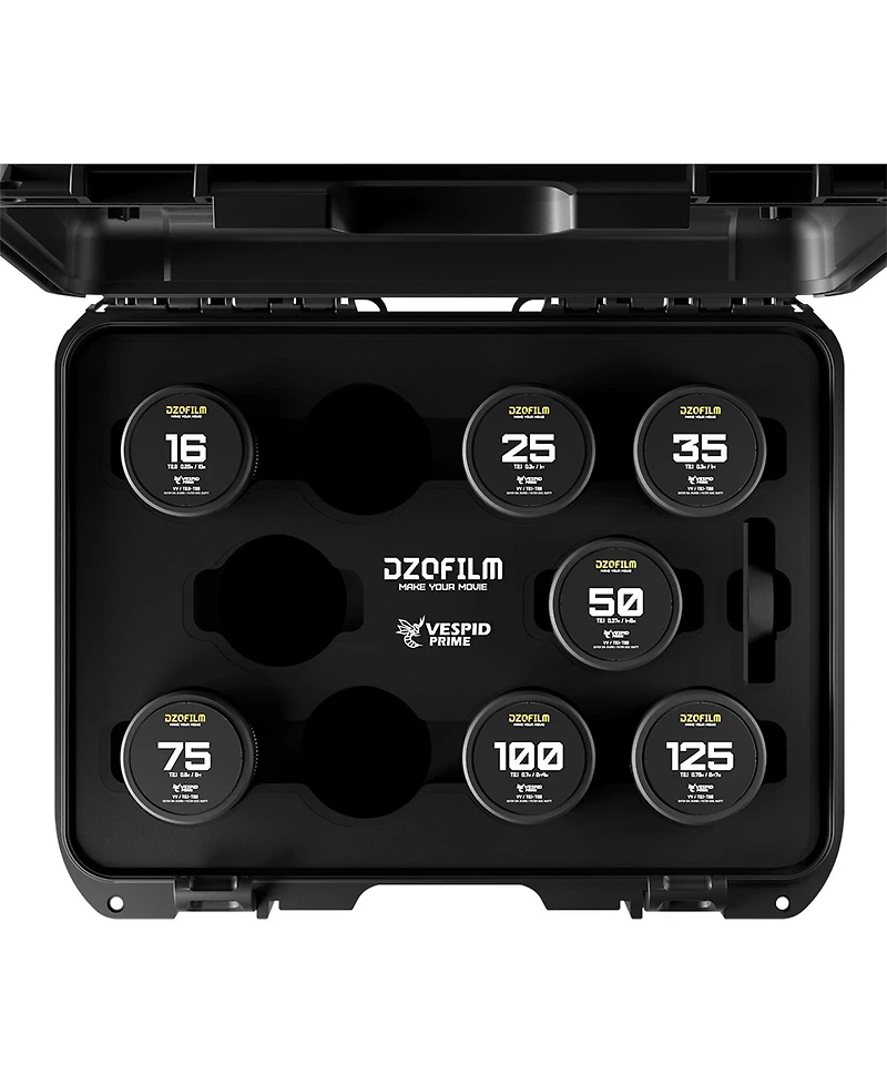 Dzofilm Vespid Prime Cinema 7-Lens Kit V2 with 25mm, 35mm, 50mm, 75mm, 100mm, 125mm T2.1, 16mm T2.8 Lens for Pl & Ef Mount