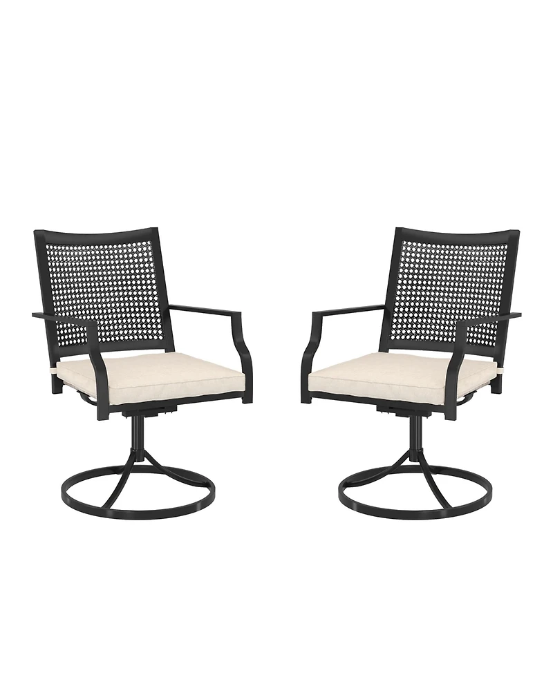 Outdoor Metal Swivel Chairs Set of 2 Patio Dining Chair with Cushion Furniture Set for Garden Backyard Bistro, Small Grid, Black