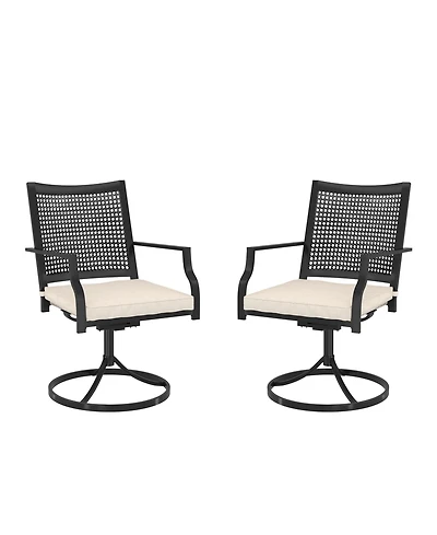Outdoor Metal Swivel Chairs Set of 2 Patio Dining Chair with Cushion Furniture Set for Garden Backyard Bistro, Small Grid, Black