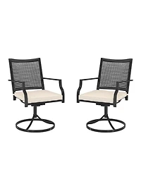 Outdoor Metal Swivel Chairs Set of 2 Patio Dining Chair with Cushion Furniture Set for Garden Backyard Bistro, Small Grid, Black