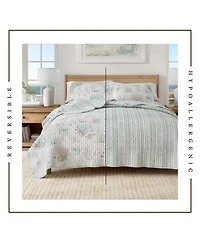Linery & Co. Cotton Stitched Reversible Coastal 3 Piece Quilt and Sham Set