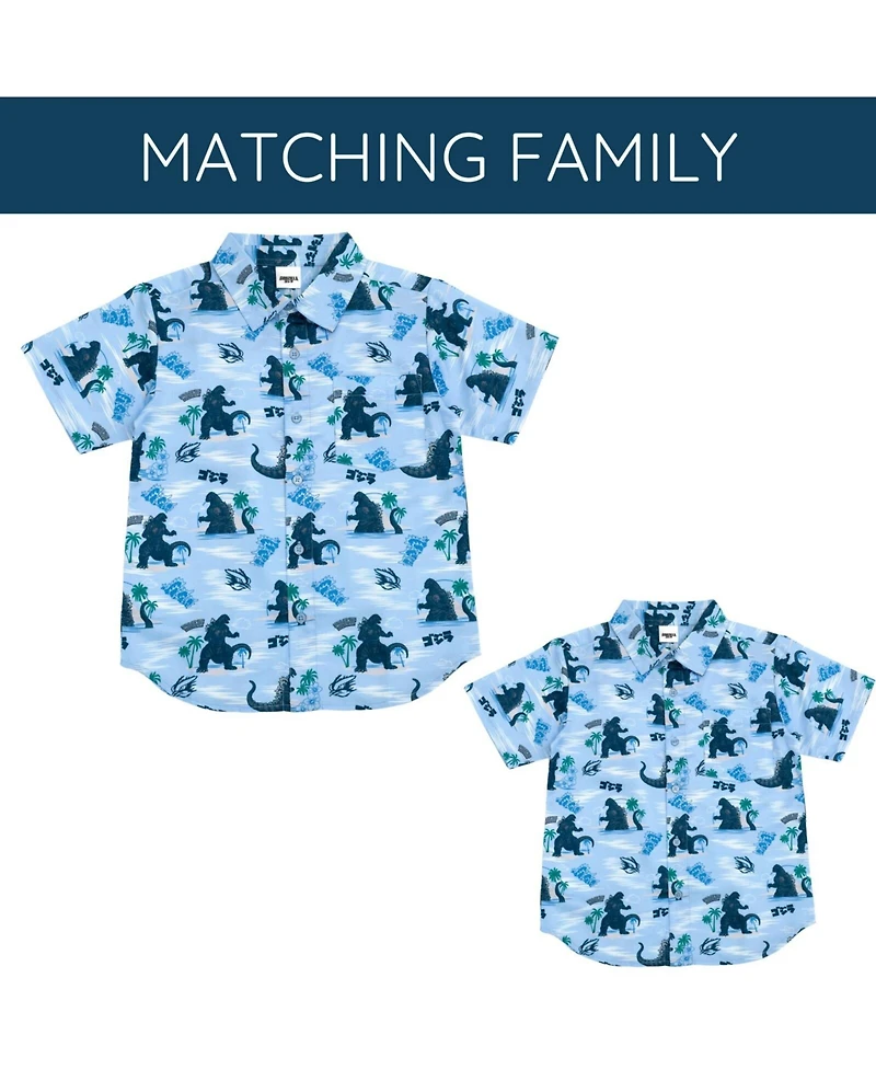 Godzilla Toddler Boys Matching Family Hawaiian Button Down Dress Shirt