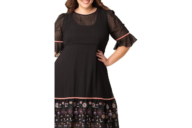 Kiyonna Plus Mesmerizing Embroidered Cocktail Midi Dress