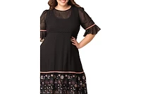 Kiyonna Plus Mesmerizing Embroidered Cocktail Midi Dress