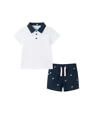 Andy & Evan Baby Boys White Polo Seersucker Limes Short Set