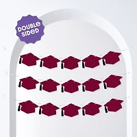 Maroon Graduation Cap Garland Banner, 10 Feet of Cord, 15 Hats with Tassels