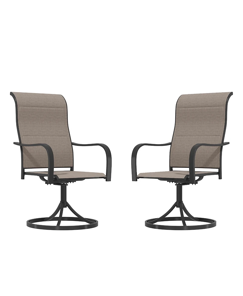 Patio Dining Chairs Textilene High Back Outdoor Swivel Rocker Set with All Weather Frame, Beige, Set of 2
