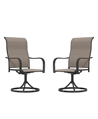 Patio Dining Chairs Textilene High Back Outdoor Swivel Rocker Set with All Weather Frame, Beige, Set of 2