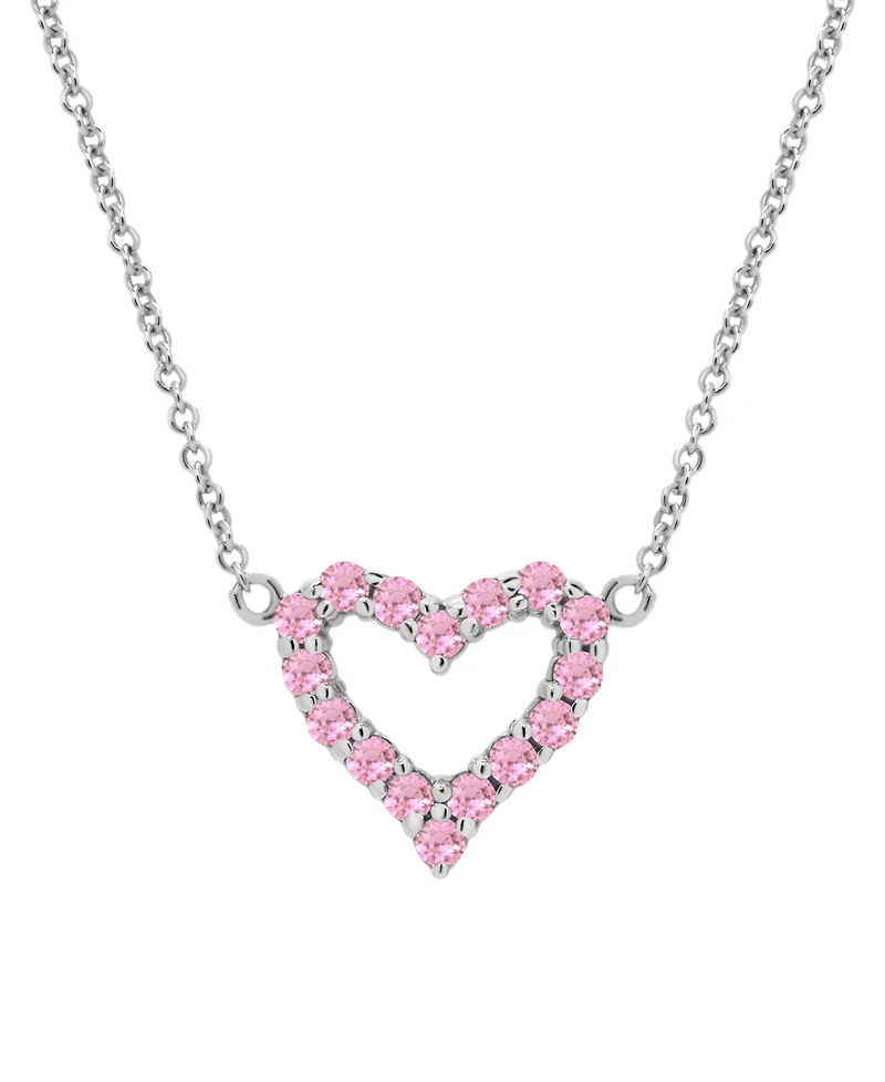 Lab Grown Pink Sapphire Open Heart Pendant 18" Necklace (3/4 ct. t.w.) in Sterling Silver