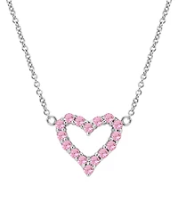 Lab Grown Pink Sapphire Open Heart Pendant 18" Necklace (3/4 ct. t.w.) in Sterling Silver