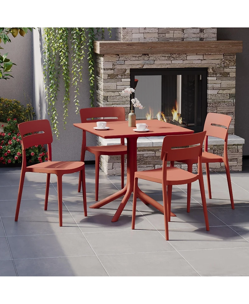 Modern 5-Piece Resin Patio Dining Table Set with Stackable Chairs