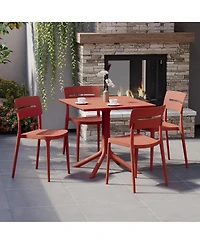 Modern 5-Piece Resin Patio Dining Table Set with Stackable Chairs