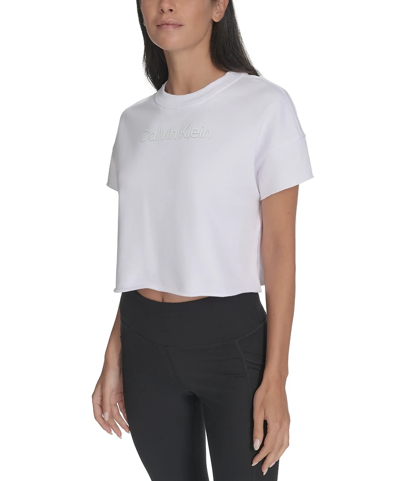 Calvin Klein Performance Women's French Terry 2-Tone Logo Crop T-Shirt
