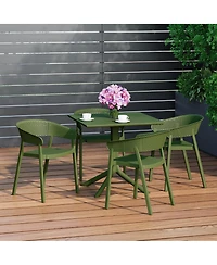 5-Piece Outdoor Resin Square Patio Dining Table Set with Stackable Chairs
