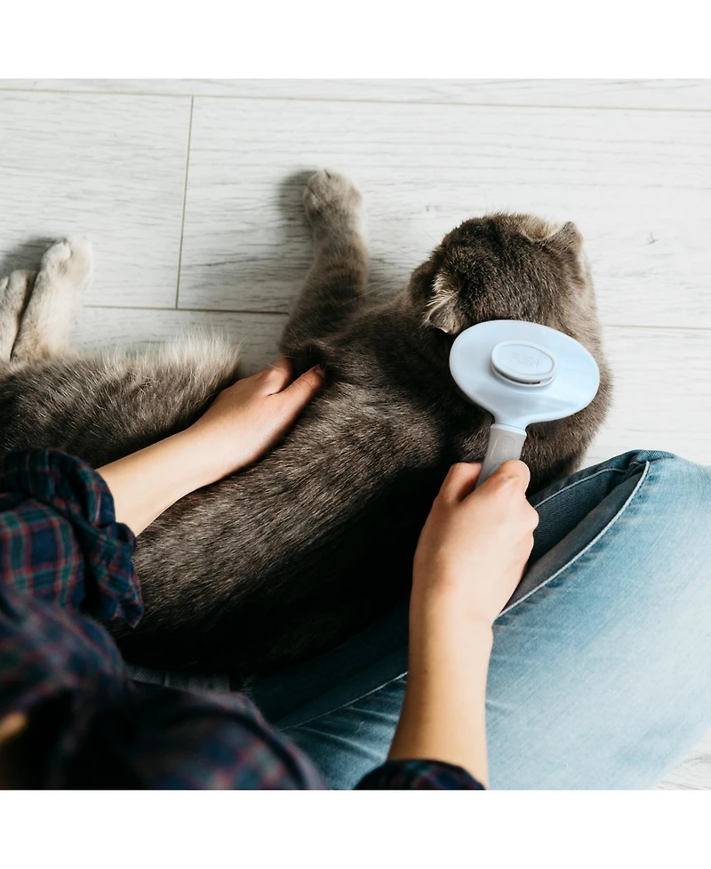 Ocean Plastic by Pt Beige Self-Cleaning Pin Slicker Brush, Retractable Head, Eco-Friendly Grooming Tool for Dogs and Cats