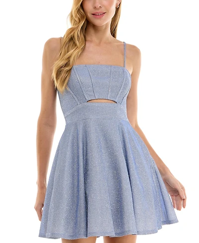 City Studios Juniors' Glitter Sleeveless Fit & Flare Mini Dress