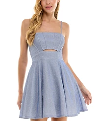 City Studios Juniors' Glitter Sleeveless Fit & Flare Mini Dress