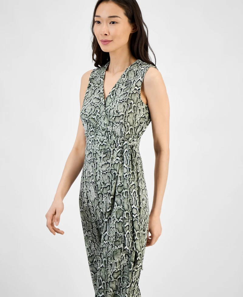 Anne Klein Women's Printed Faux-Wrap Sleeveless Wide-Leg Jumpsuit