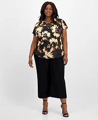 Anne Klein Plus Floral-Print Cap-Sleeve Top