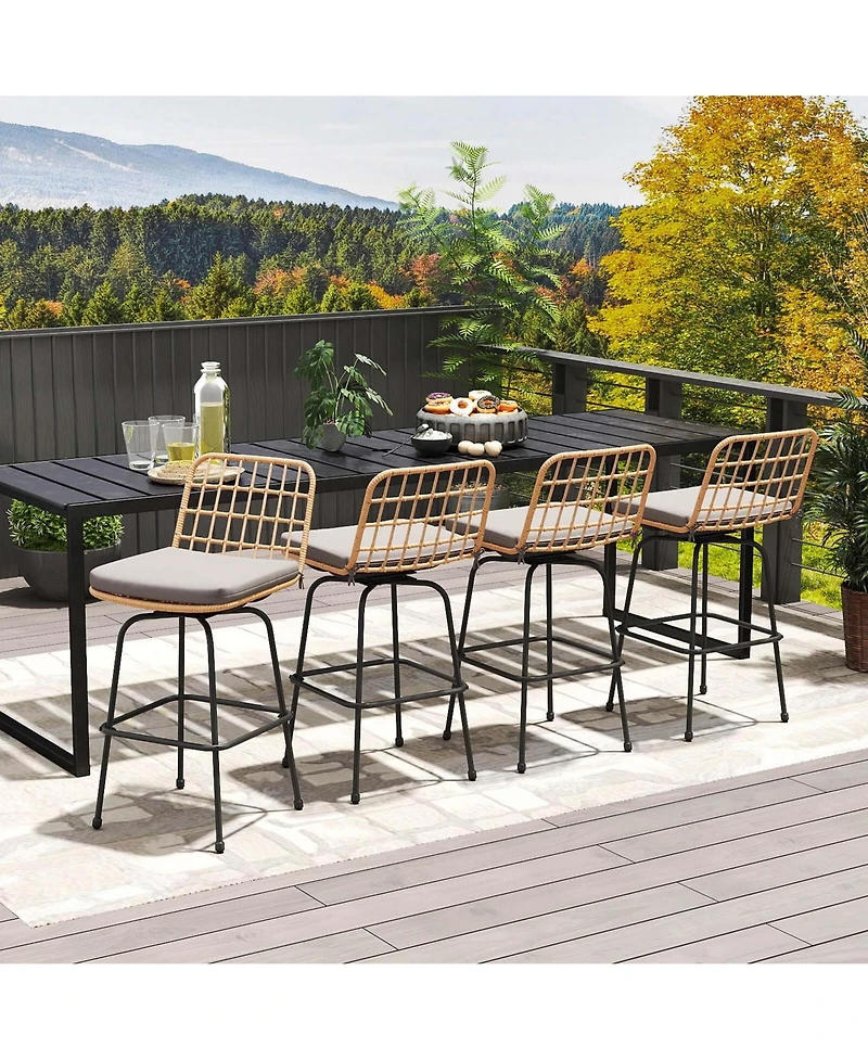 Patio 360° Swivel Bar Stools Set of 2 with Backrests & Footrests Soft Seat Cushions