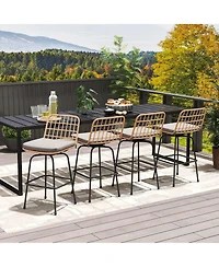 Patio 360° Swivel Bar Stools Set of 2 with Backrests & Footrests Soft Seat Cushions